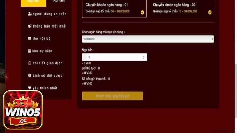 Nạp tiền 33Win05 đem đến cho người chơi nhiều lợi ích